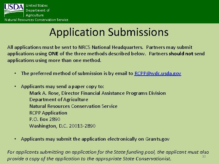 United States Department of Agriculture Natural Resources Conservation Service Application Submissions All applications must