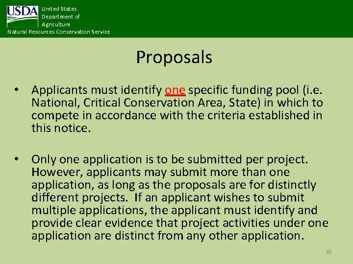 United States Department of Agriculture Natural Resources Conservation Service Proposals • Applicants must identify