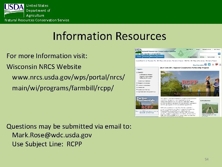 United States Department of Agriculture Natural Resources Conservation Service Information Resources For more Information