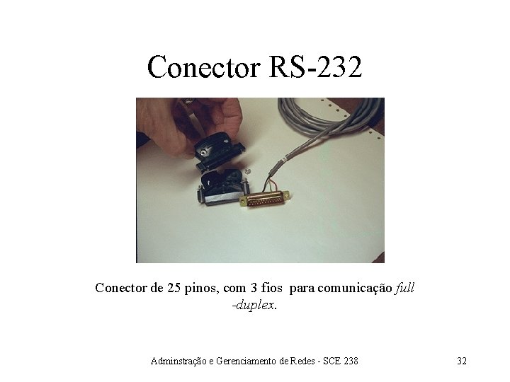 Conector RS-232 Conector de 25 pinos, com 3 fios para comunicação full -duplex. Adminstração Conector RS-232 Conector de 25 pinos, com 3 fios para comunicação full -duplex. Adminstração