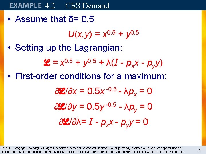 4. 2 CES Demand • Assume that δ= 0. 5 U(x, y) = x