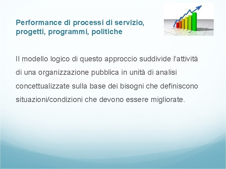 Performance di processi di servizio, progetti, programmi, politiche Il modello logico di questo approccio