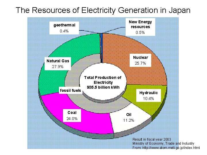 The Resources of Electricity Generation in Japan New Energy resources 0. 5% geothermal 0.