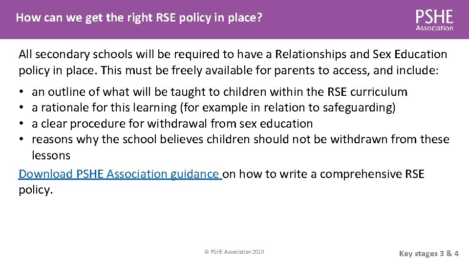 How can we get the right RSE policy in place? All secondary schools will