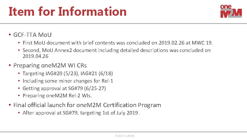 Item for Information • GCF-TTA Mo. U • First Mo. U document with brief