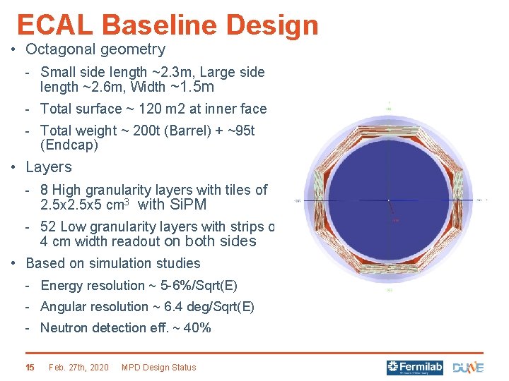 ECAL Baseline Design • Octagonal geometry - Small side length ~2. 3 m, Large