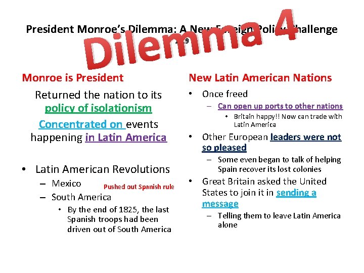 4 a m m e l i D President Monroe’s Dilemma: A New Foreign