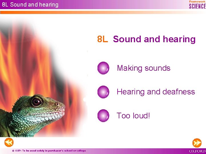 8 L Sound and hearing Making sounds Hearing and deafness Too loud! © OUP: 8 L Sound and hearing Making sounds Hearing and deafness Too loud! © OUP: