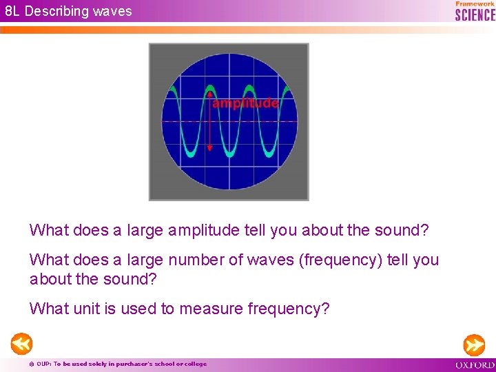 8 L Describing waves What does a large amplitude tell you about the sound?