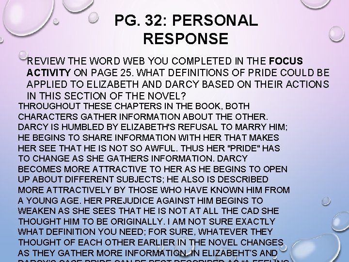 PG. 32: PERSONAL RESPONSE REVIEW THE WORD WEB YOU COMPLETED IN THE FOCUS ACTIVITY