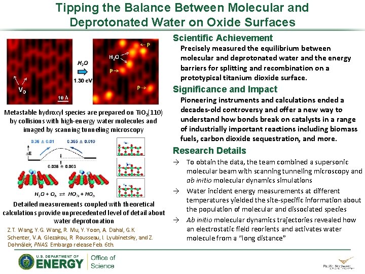 Tipping the Balance Between Molecular and Deprotonated Water on Oxide Surfaces Scientific Achievement Precisely