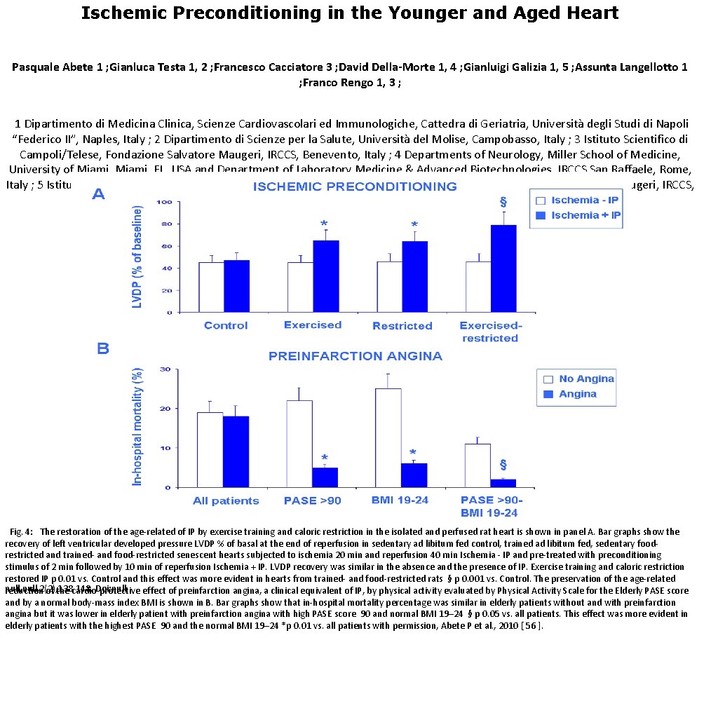 Ischemic Preconditioning in the Younger and Aged Heart Pasquale Abete 1 ; Gianluca Testa