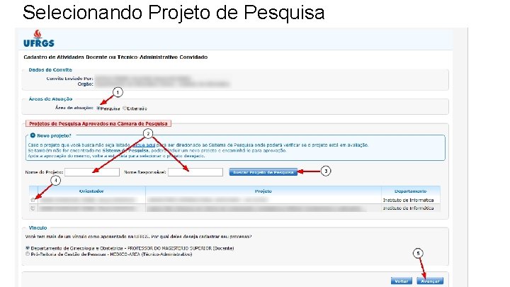 Selecionando Projeto de Pesquisa 