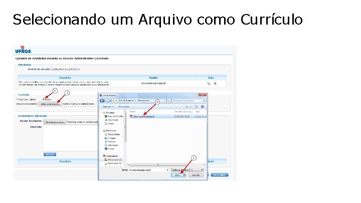 Selecionando um Arquivo como Currículo 