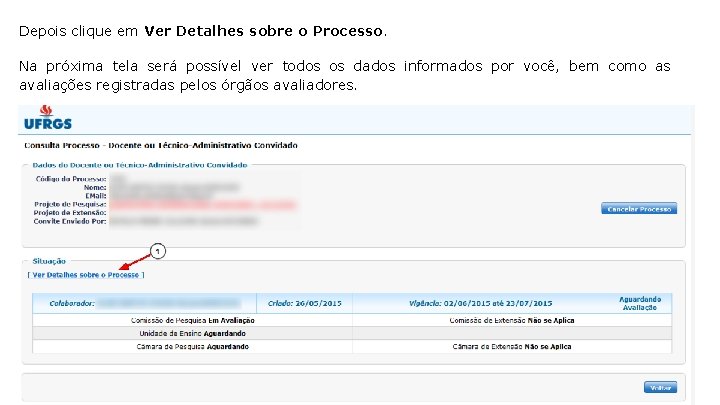 Depois clique em Ver Detalhes sobre o Processo. Na próxima tela será possível ver