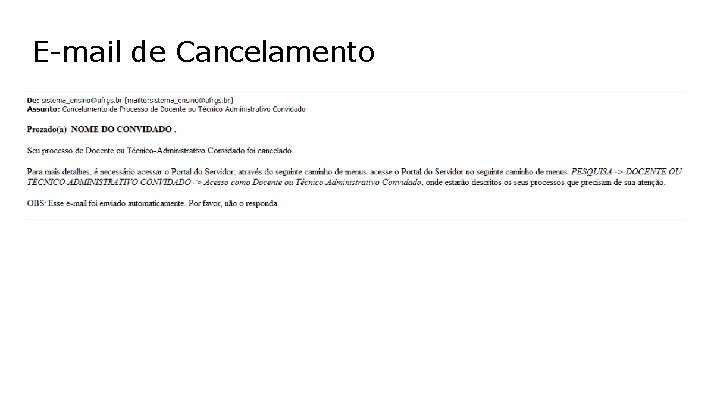 E-mail de Cancelamento 