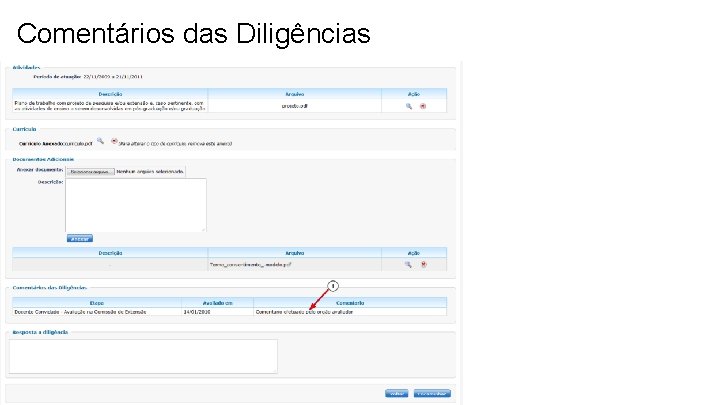 Comentários das Diligências Comentários das Diligências