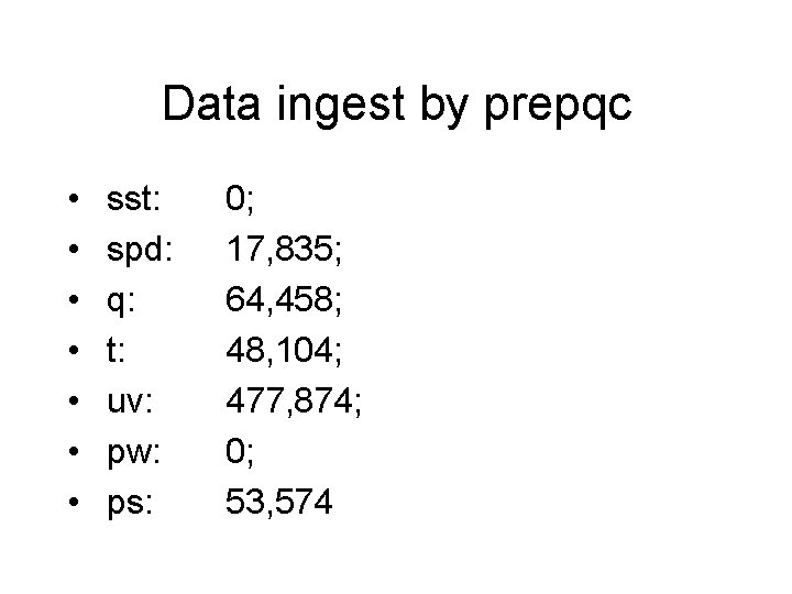 Data ingest by prepqc • • sst: spd: q: t: uv: pw: ps: 0;