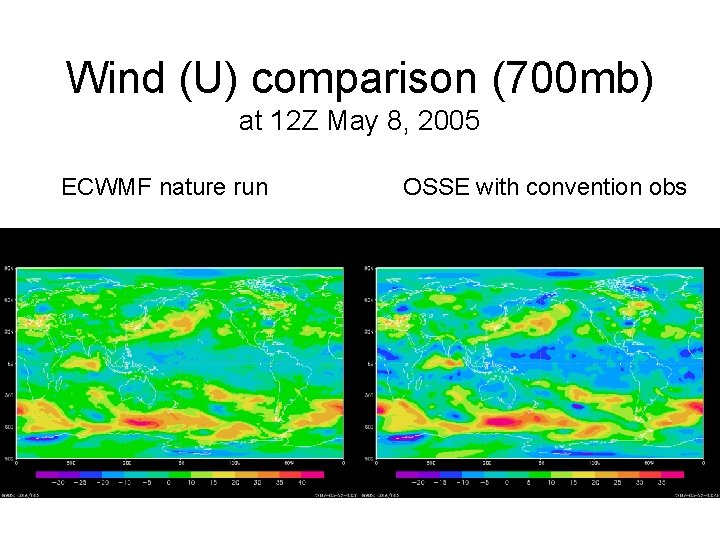 Wind (U) comparison (700 mb) at 12 Z May 8, 2005 ECWMF nature run