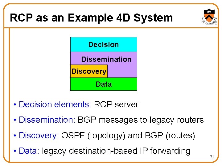 RCP as an Example 4 D System Decision Dissemination Discovery Data • Decision elements: