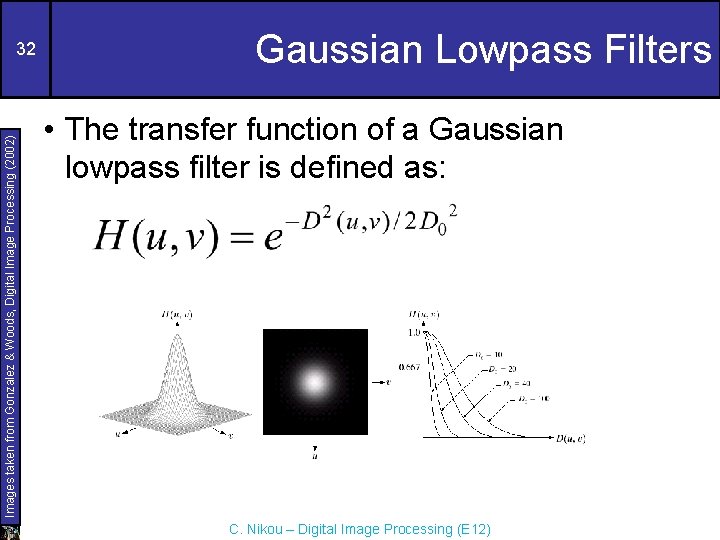 Images taken from Gonzalez & Woods, Digital Image Processing (2002) 32 Gaussian Lowpass Filters