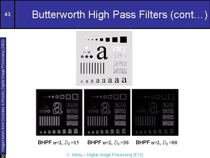 Images taken from Gonzalez & Woods, Digital Image Processing (2002) 43 Butterworth High Pass