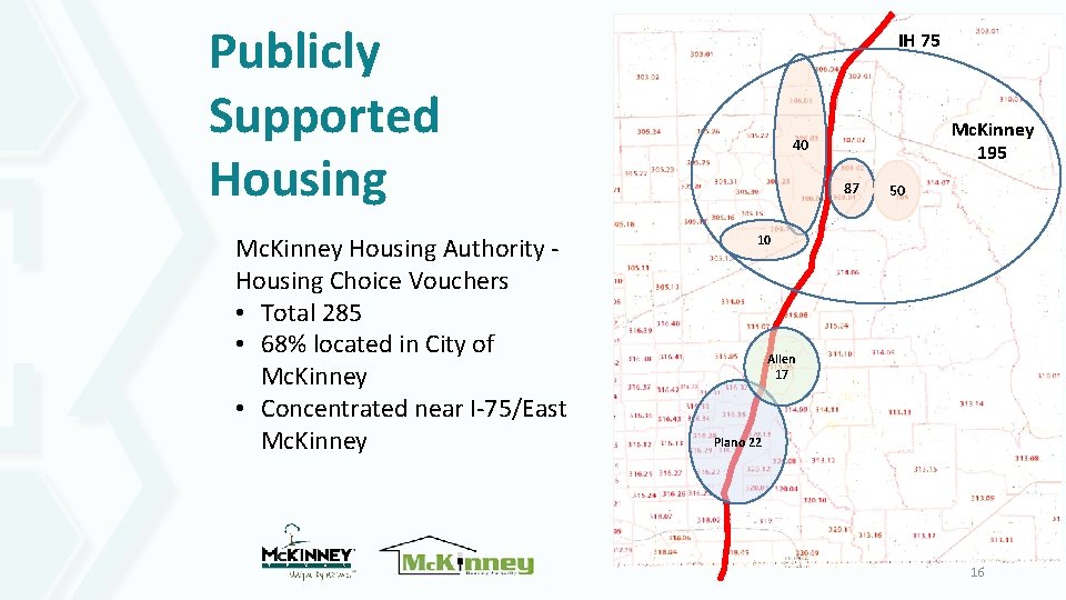 Publicly Supported Housing Mc. Kinney Housing Authority Housing Choice Vouchers • Total 285 •