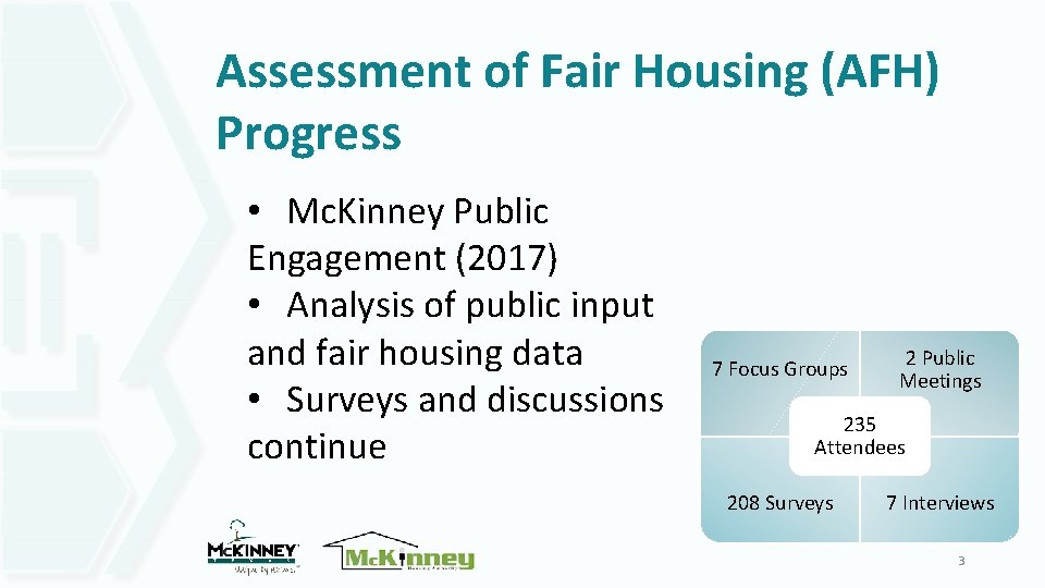 Assessment of Fair Housing (AFH) Progress • Mc. Kinney Public Engagement (2017) • Analysis