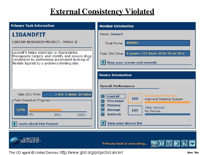 External Consistency Violated The UD agent © United Devices: http: //www. grid. org/projects/cancer/ James