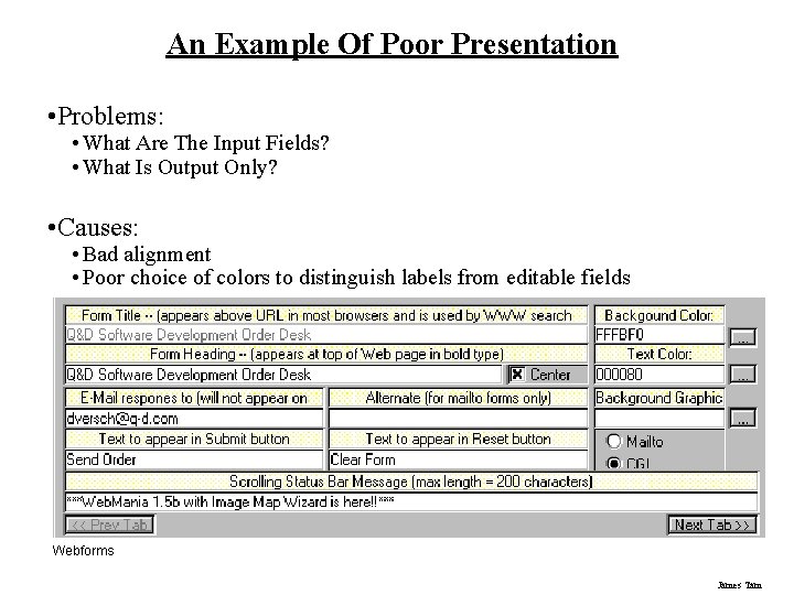 An Example Of Poor Presentation • Problems: • What Are The Input Fields? •
