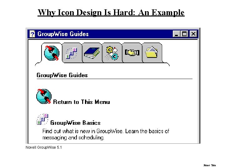 Why Icon Design Is Hard: An Example Novell Group. Wise 5. 1 James Tam