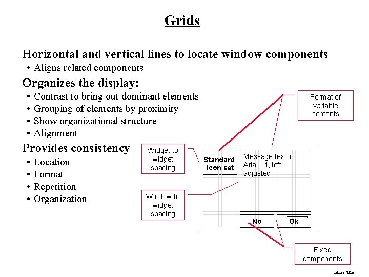 Grids Horizontal and vertical lines to locate window components • Aligns related components Organizes