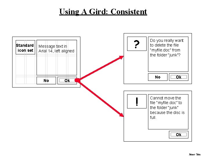 Using A Gird: Consistent Standard icon set Message text in Arial 14, left aligned