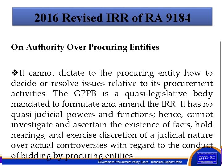 2016 Revised IRR of RA 9184 On Authority Over Procuring Entities v. It cannot