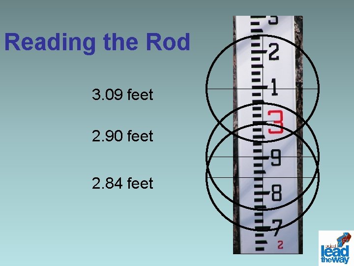 Reading the Rod 3. 09 feet 2. 90 feet 2. 84 feet 