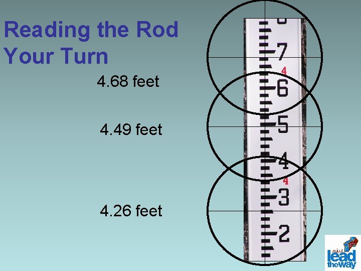 Reading the Rod Your Turn 4. 68 feet 4. 49 feet 4. 26 feet