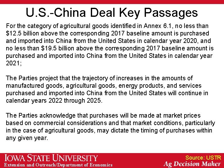 U. S. -China Deal Key Passages For the category of agricultural goods identified in