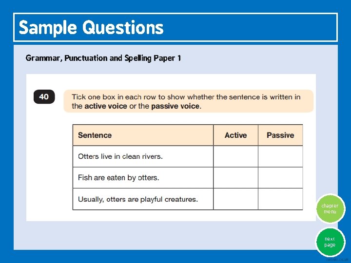 Sample Questions Grammar, Punctuation and Spelling Paper 1 chapter menu next page 