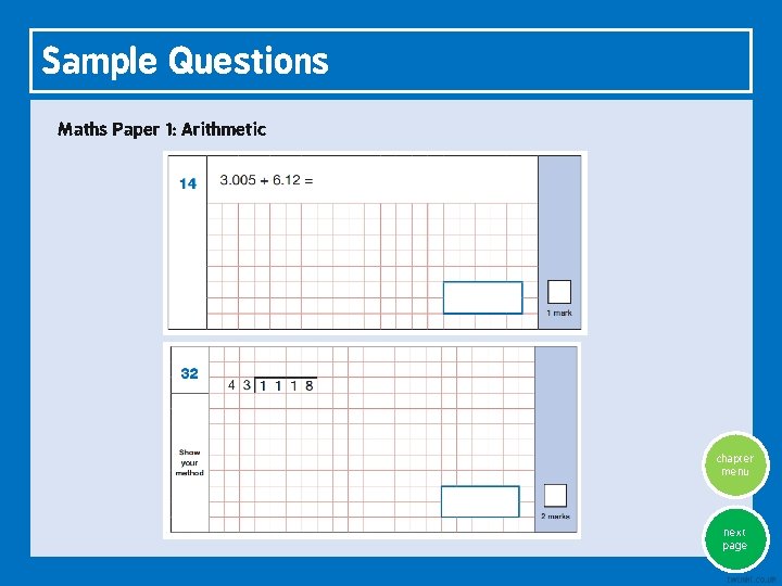 Sample Questions Maths Paper 1: Arithmetic chapter menu next page 