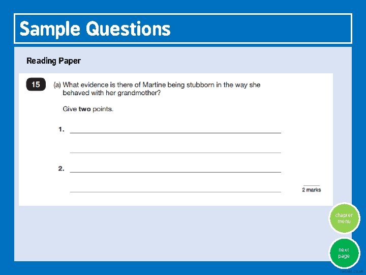 Sample Questions Reading Paper chapter menu next page 