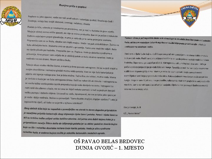 OŠ PAVAO BELAS BRDOVEC DUNJA GVOJIĆ – 1. MJESTO 