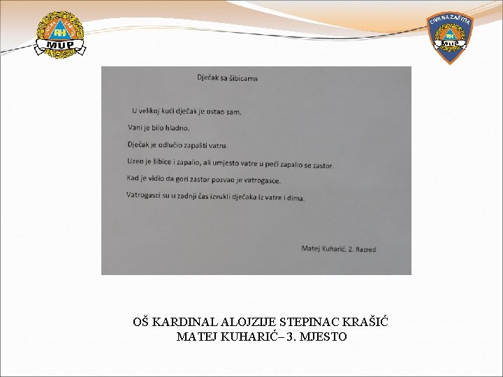 OŠ KARDINAL ALOJZIJE STEPINAC KRAŠIĆ MATEJ KUHARIĆ– 3. MJESTO 