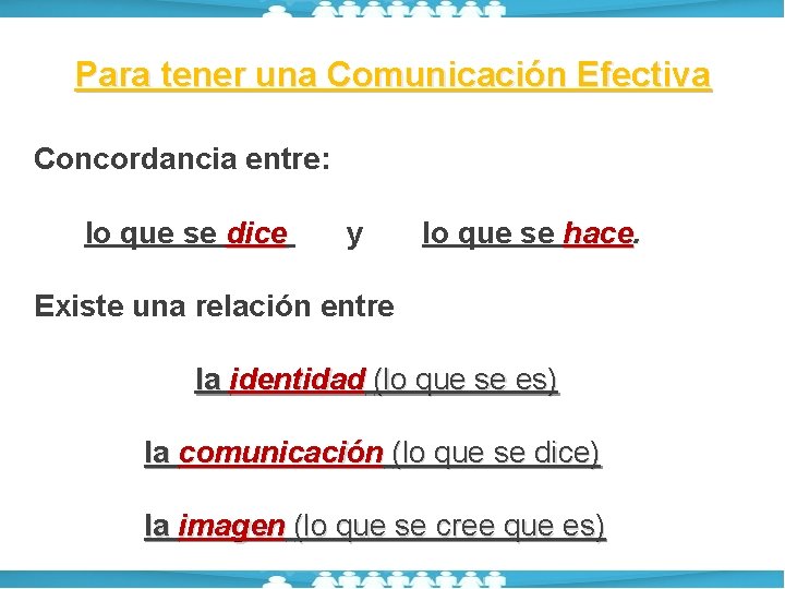 Para tener una Comunicación Efectiva Concordancia entre: lo que se dice y lo que