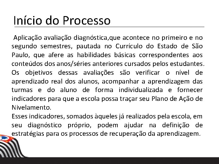 Início do Processo Aplicação avaliação diagnóstica, que acontece no primeiro e no segundo semestres,