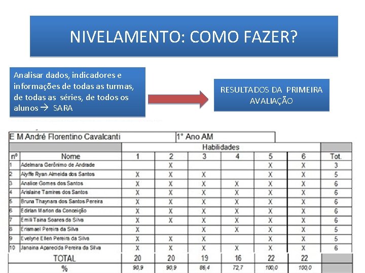 NIVELAMENTO: COMO FAZER? Analisar dados, indicadores e informações de todas as turmas, de todas