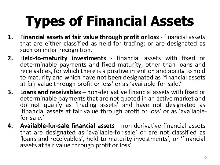 Types of Financial Assets 1. 2. 3. 4. Financial assets at fair value through Types of Financial Assets 1. 2. 3. 4. Financial assets at fair value through