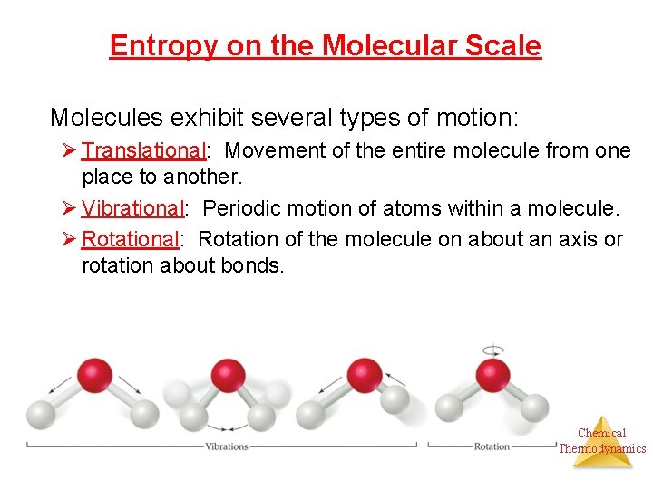 Entropy on the Molecular Scale Molecules exhibit several types of motion: Ø Translational: Movement