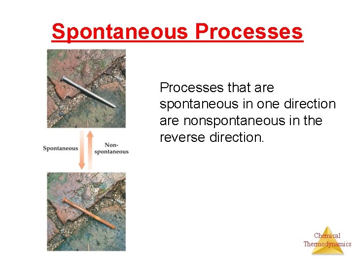 Spontaneous Processes that are spontaneous in one direction are nonspontaneous in the reverse direction.