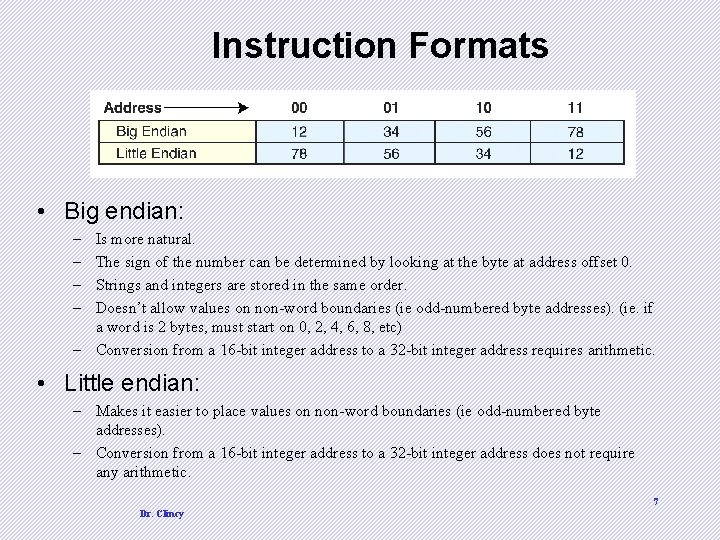 Instruction Formats • Big endian: – – Is more natural. The sign of the