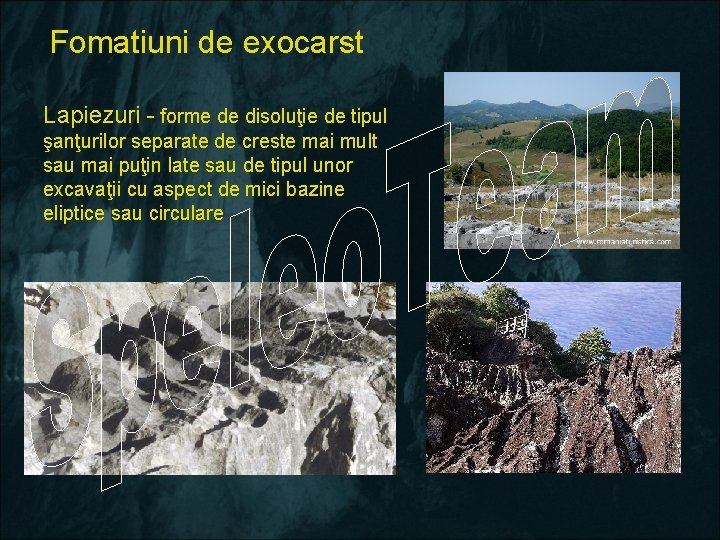 Fomatiuni de exocarst Lapiezuri - forme de disoluţie de tipul şanţurilor separate de creste